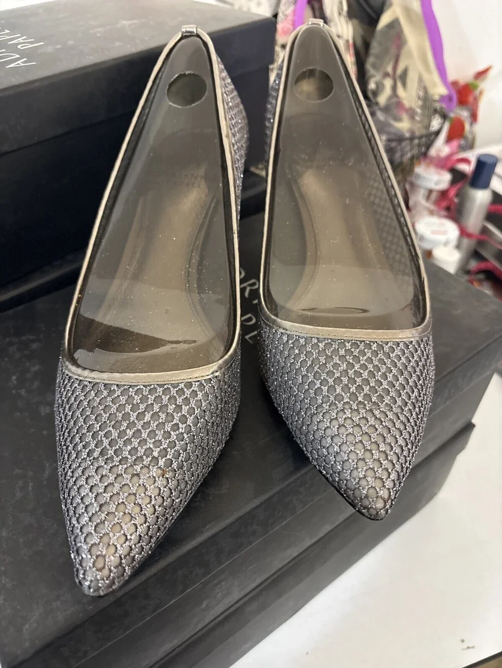 Adrianna Papell Shoes Womens Sz 9.5M Gunmetal Honeycomb Lois Pump Evening Shoe - Picture 3 of 4